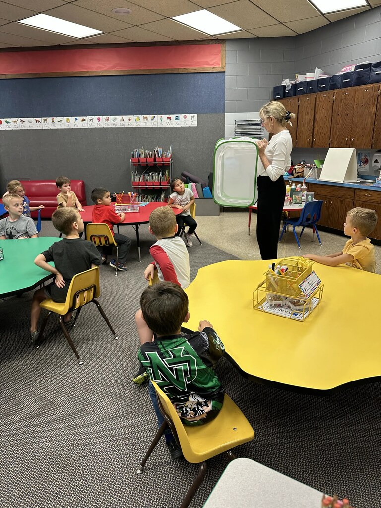mrs Branvold showing the kids what do