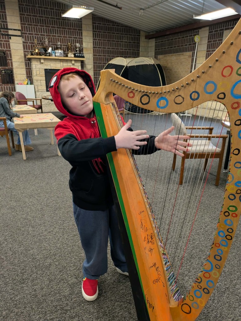 a boy playing a harp