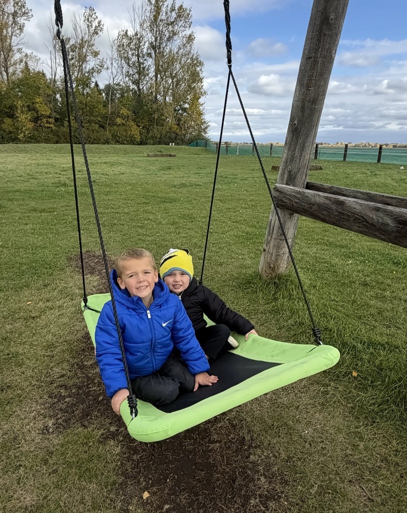 2 kids swinging