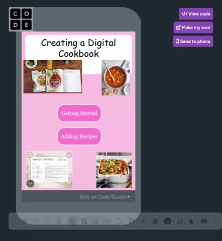 An app telling how to make a digital cookbook