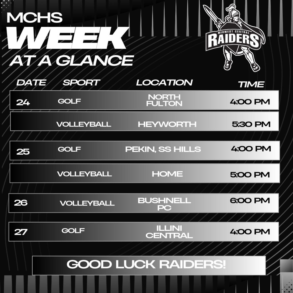 Week at a glance. Aug 24-28