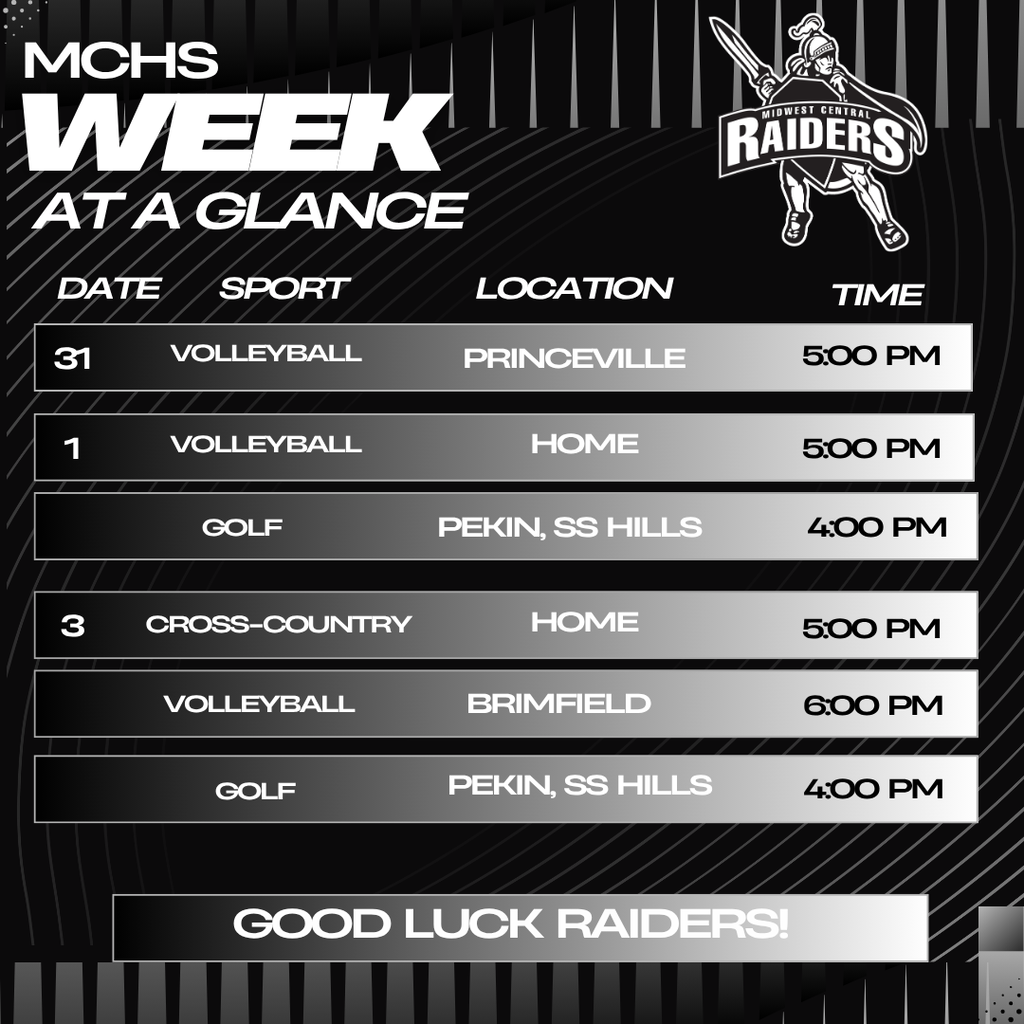 Week at a glance Aug. 31-Sept. 3
