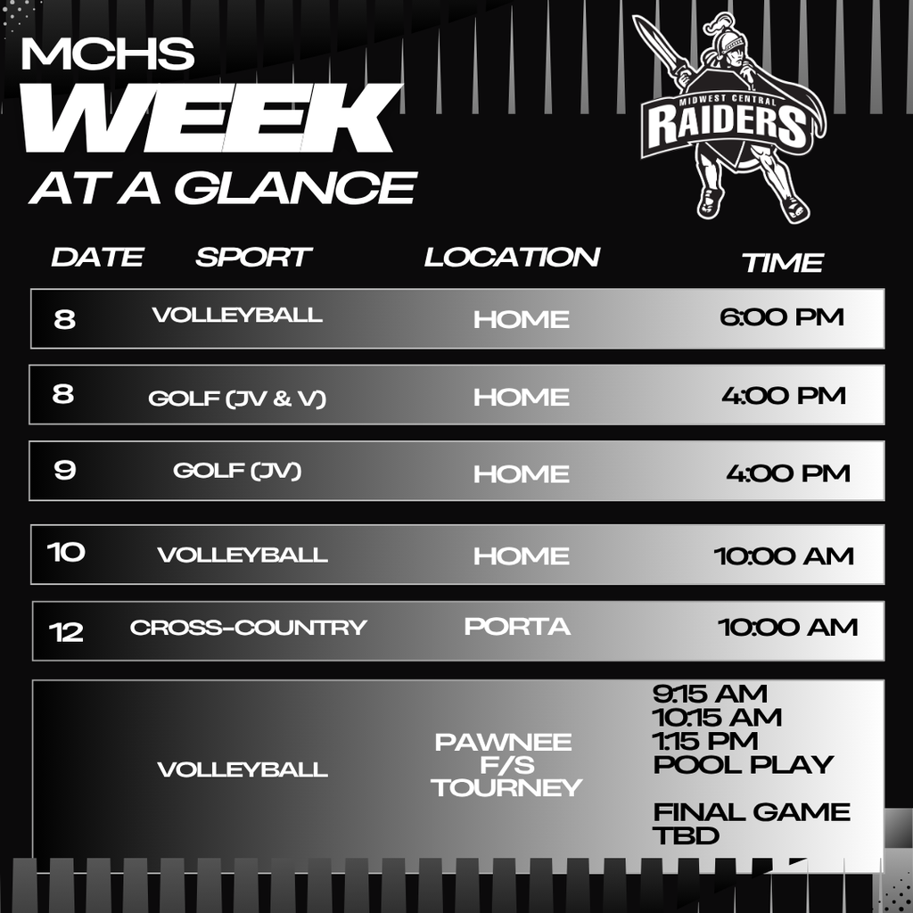 Week at a Glance Sept. 8-12
