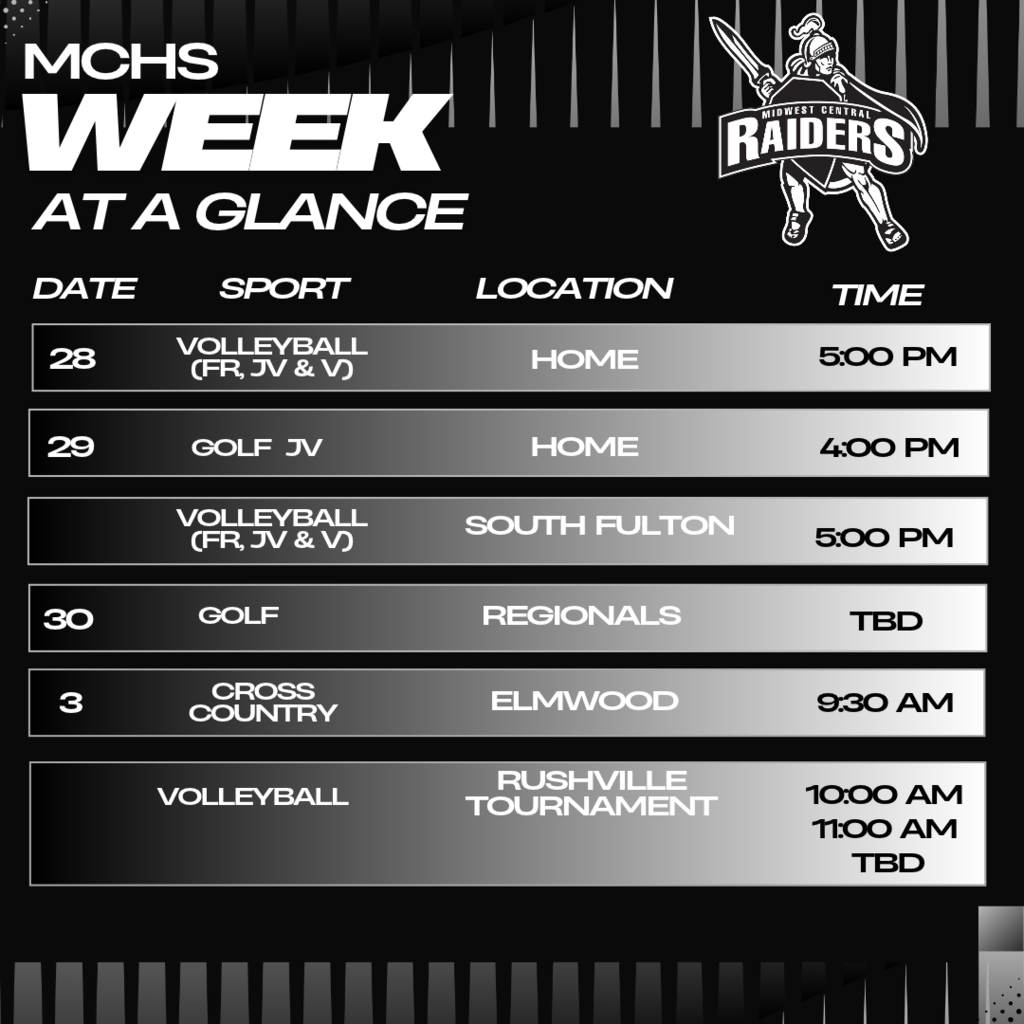 Week at a Glance Sept. 28-Oct. 3