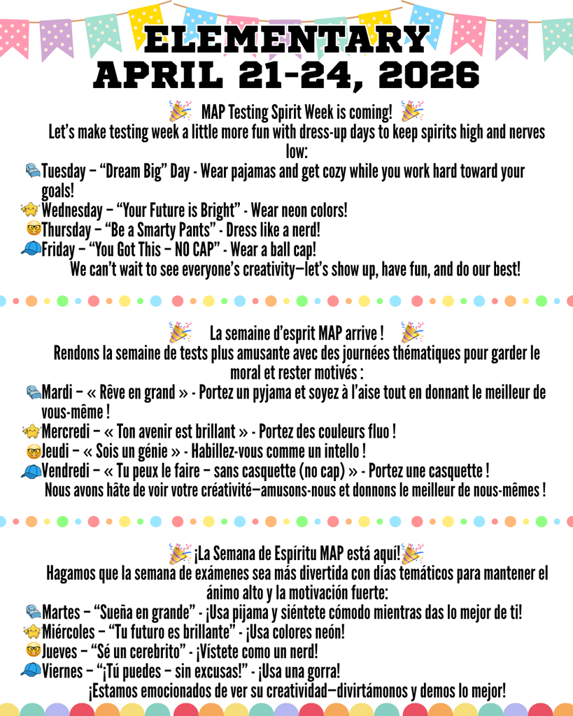 Elementary MAP Dress Up Days 4/21 - 4/24/26