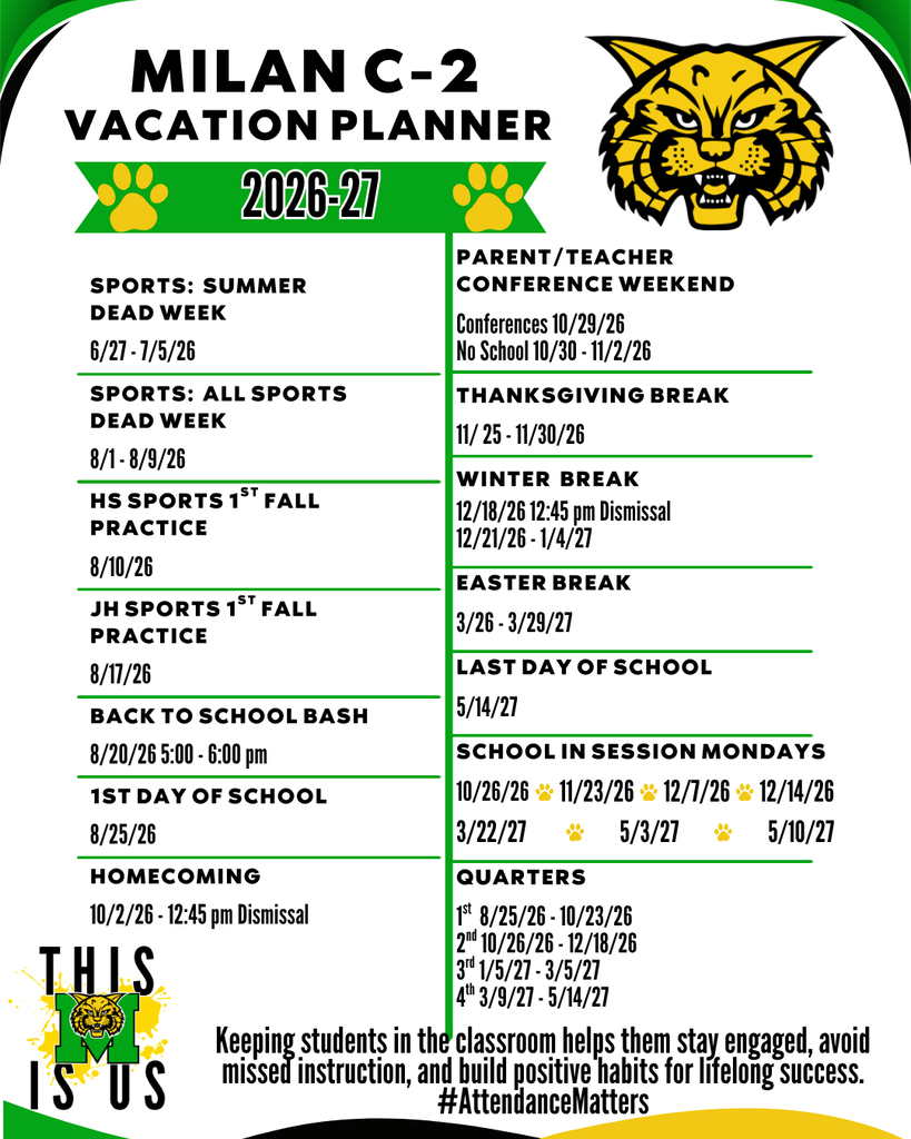 Milan C-2 Vacation Planner 2026-2027
