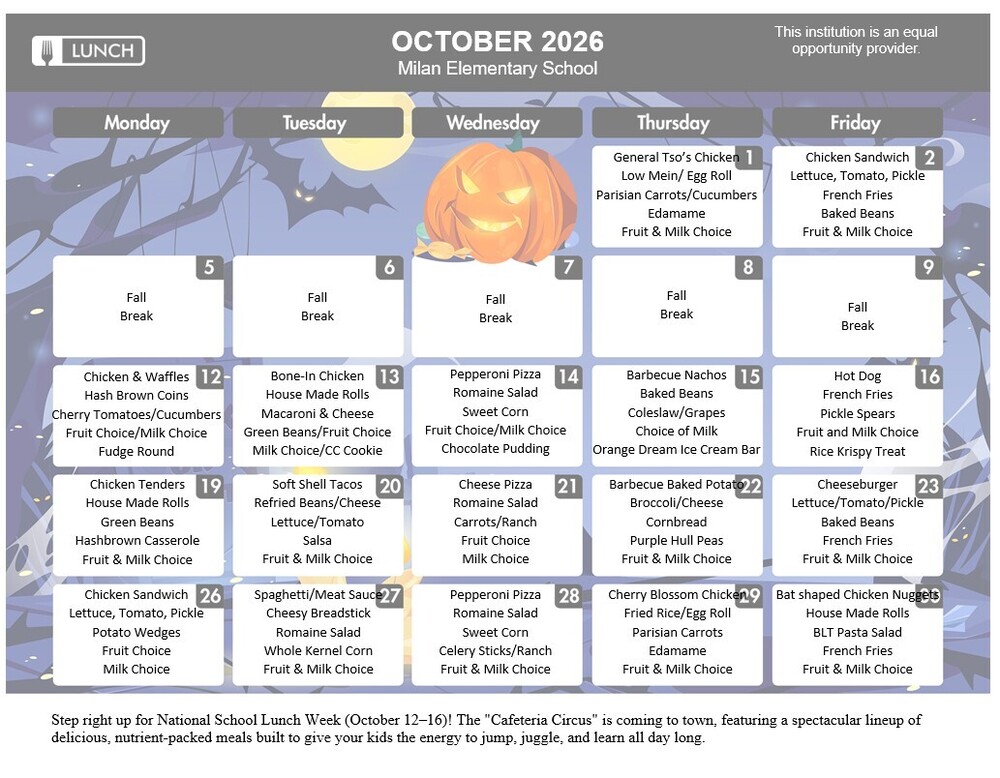 October lunch menu