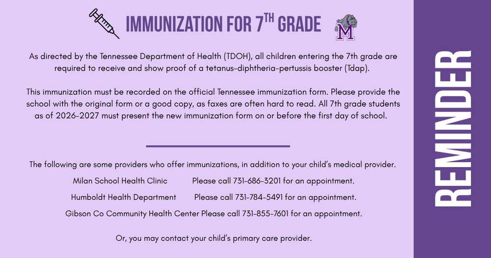Immunization for 7th Grade