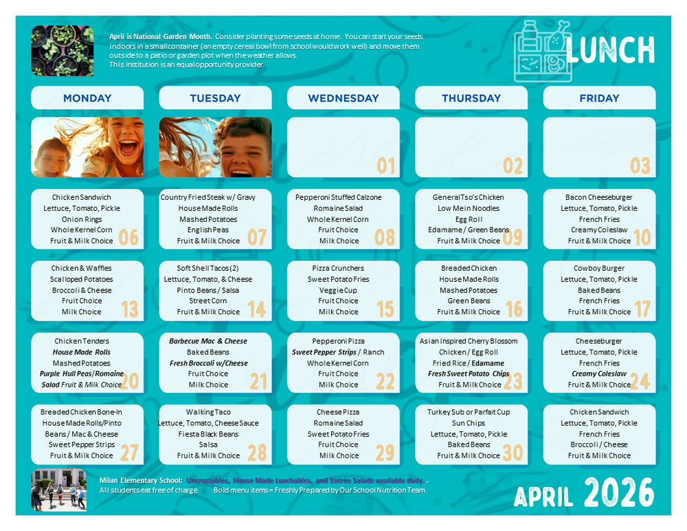 April lunch menu