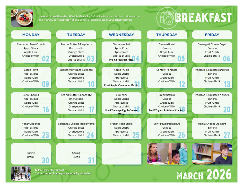 March Breakfast Menu