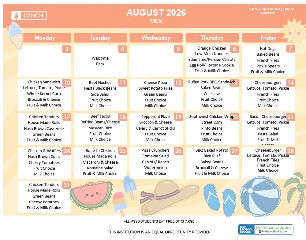 August Lunch Menu