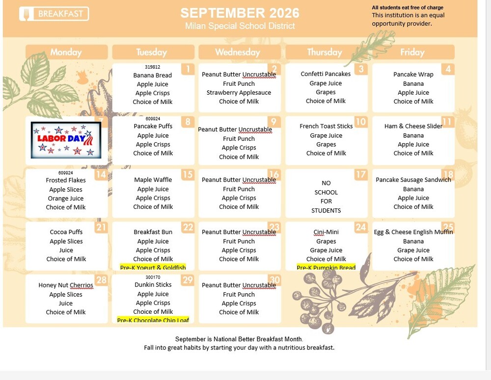 September breakfast menu
