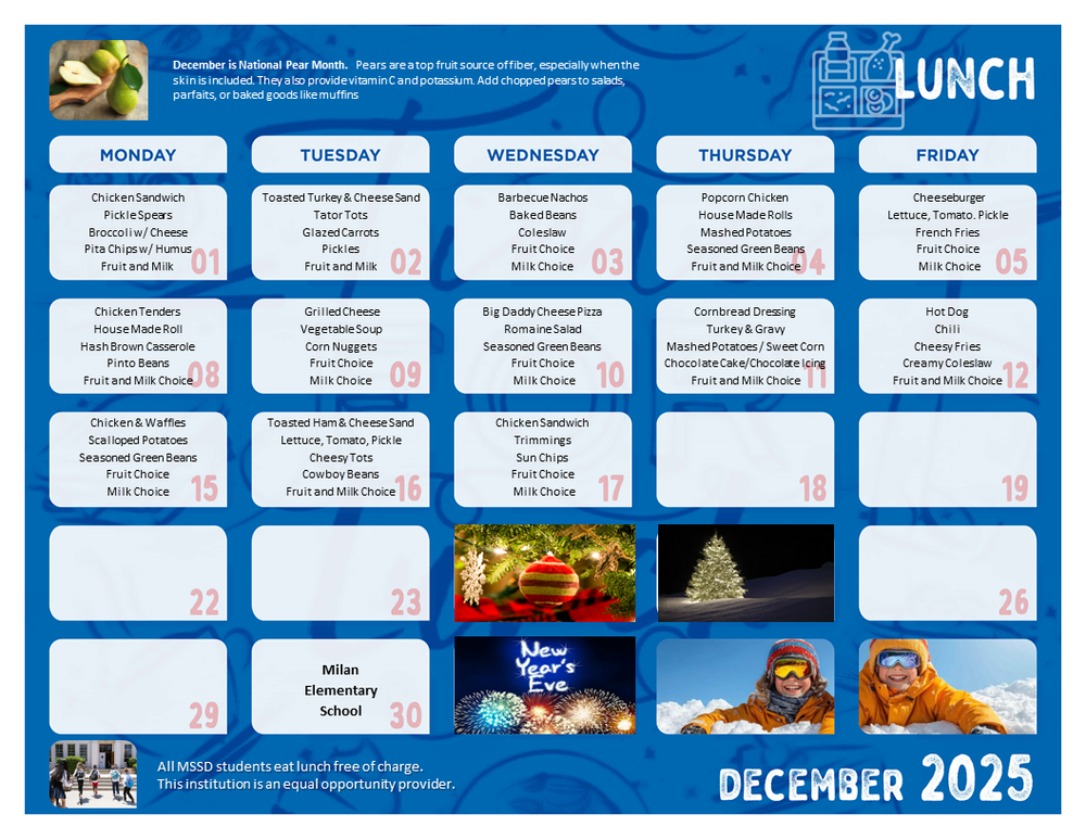 December lunch menu
