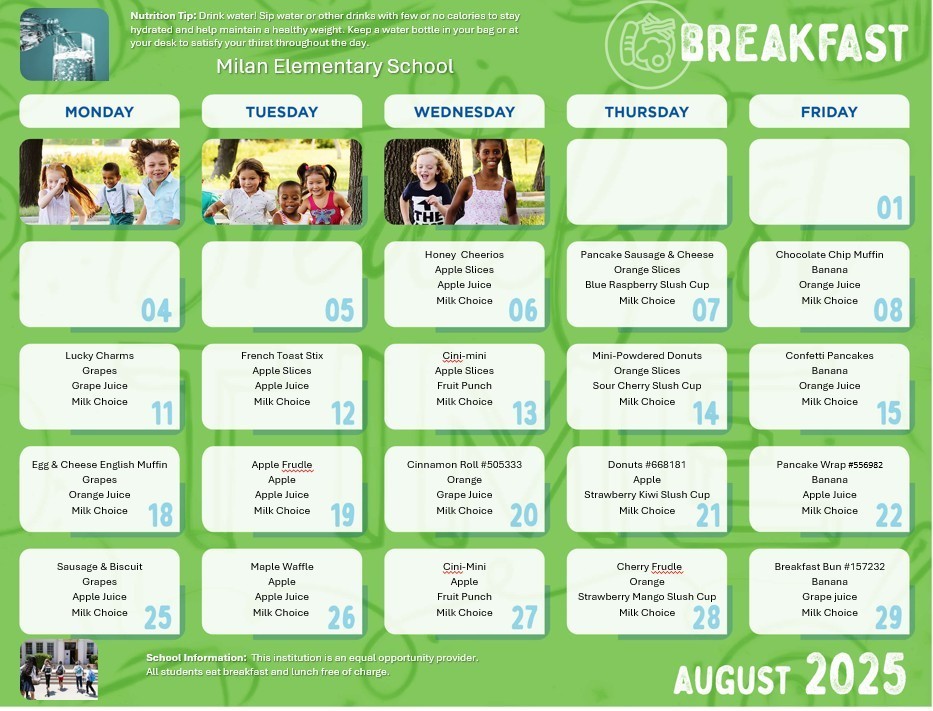 MES August breakfast menu