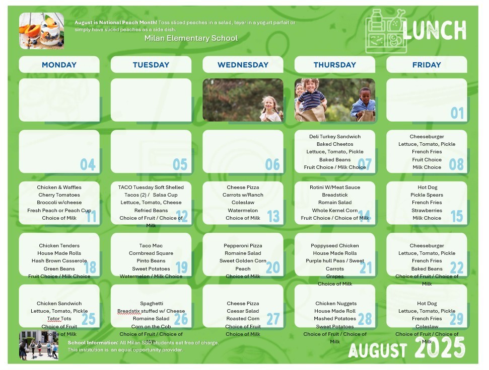 MES August lunch menu