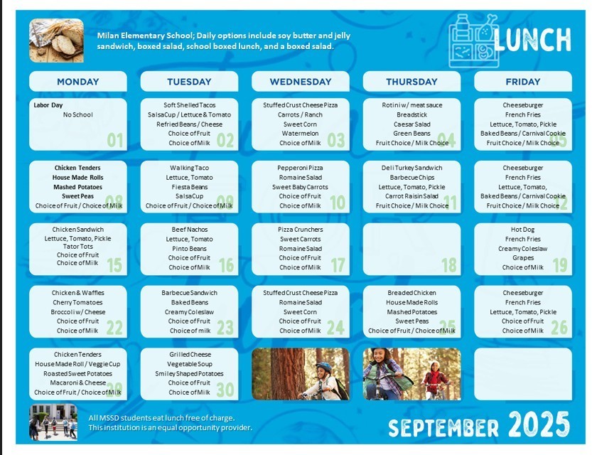 September lunch menu