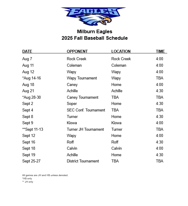 fall baseball schedule