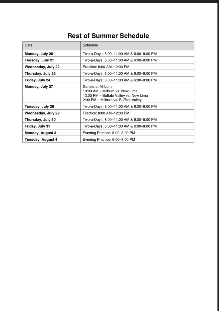 baseball practice schedule 