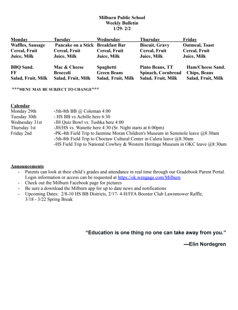 weekly bulletin