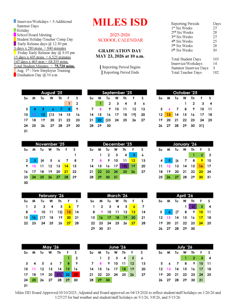 Updated District Calendar