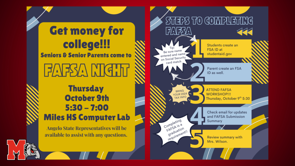 FAFSA night announcement and steps to take.