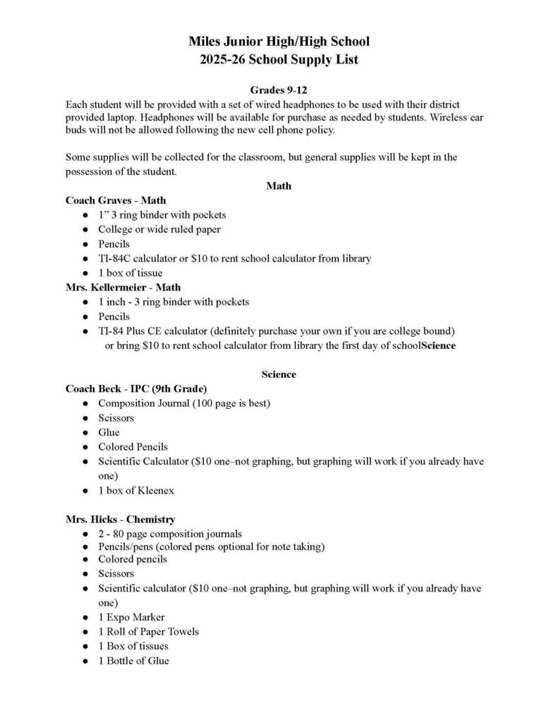 25-26 School Supply List