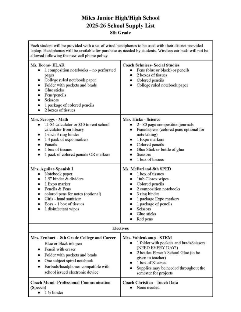 25-26 School Supply List