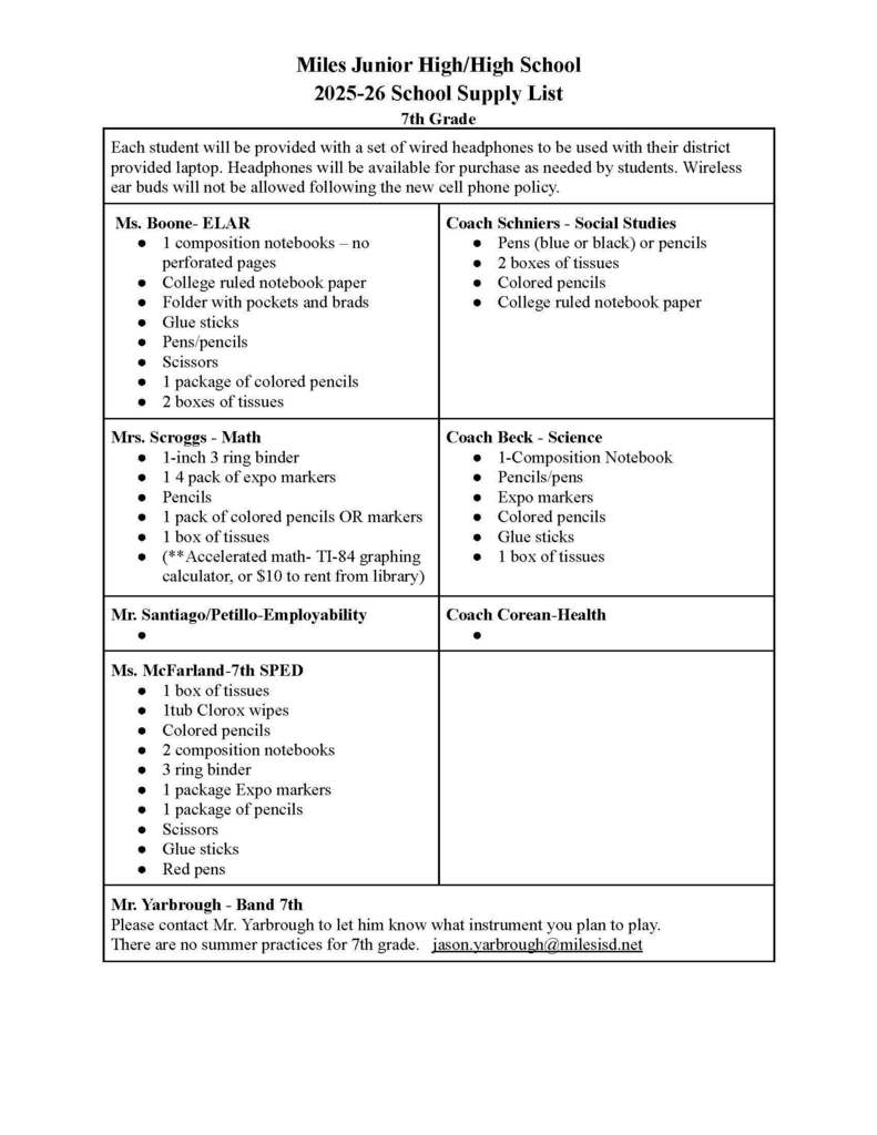 25-26 School Supply List
