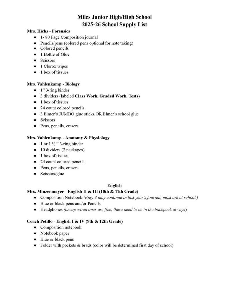 25-26 School Supply List