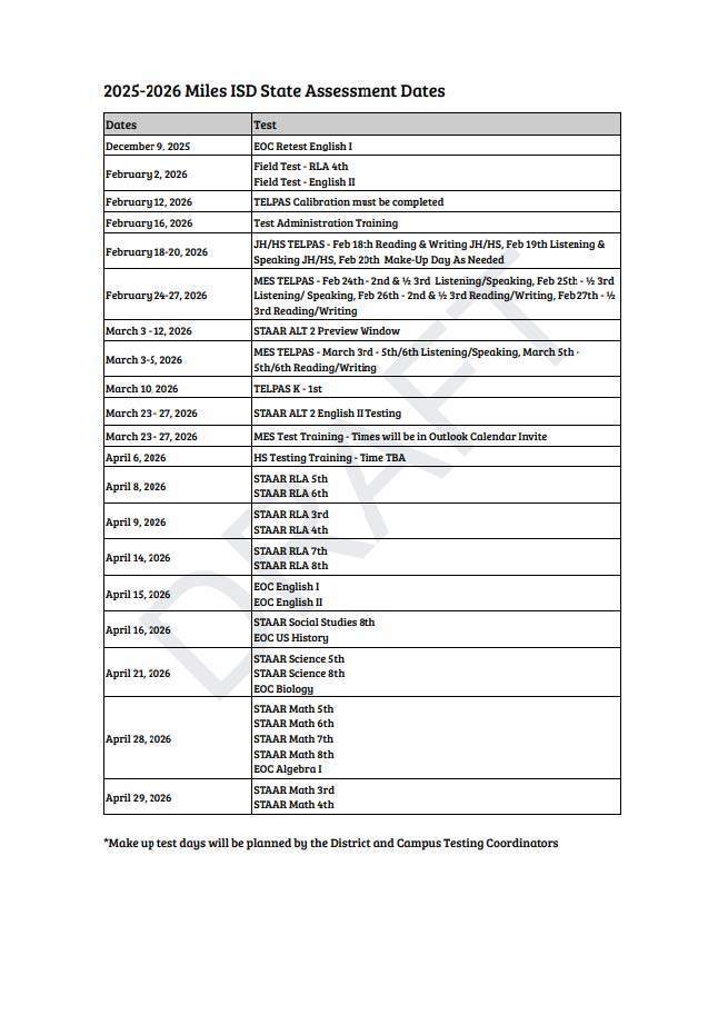 STATE Assessment Dates
