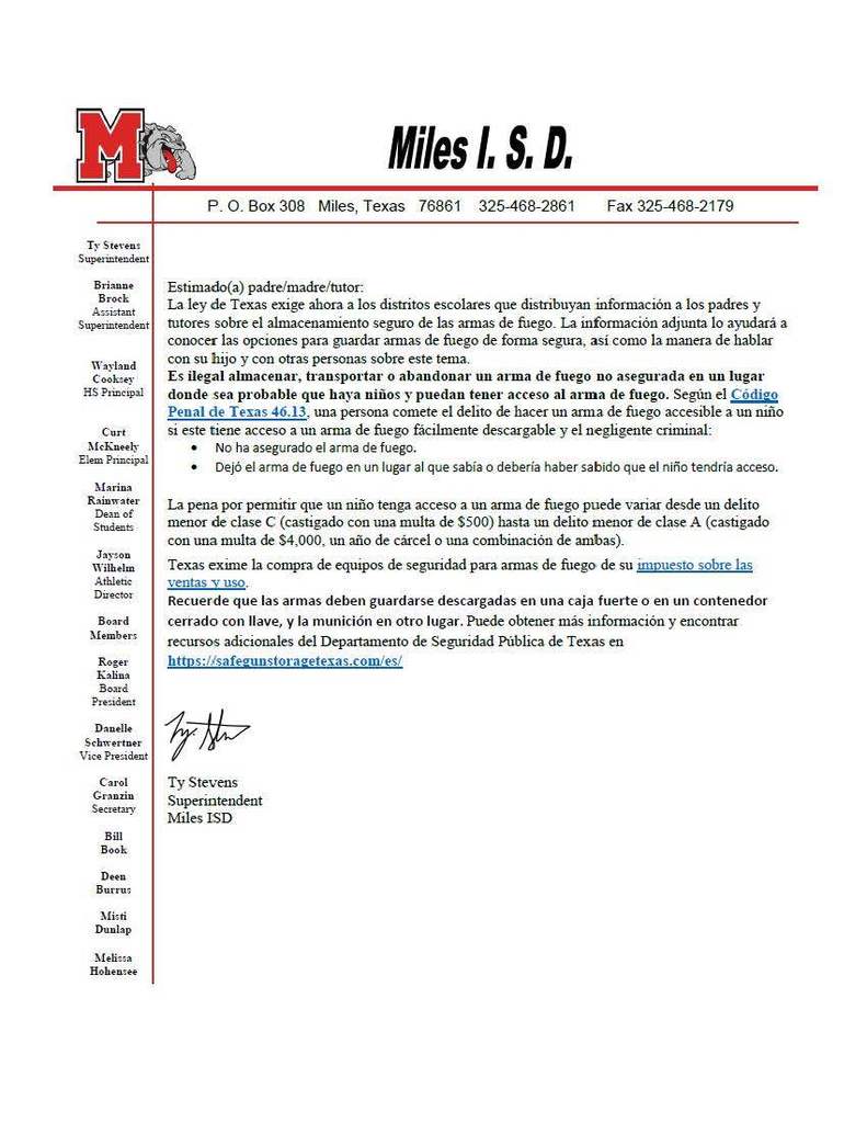 Safe Gun Storage -Spanish