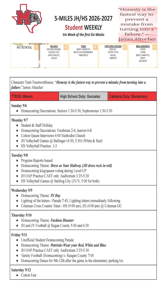 Secondary Student Weekly-5