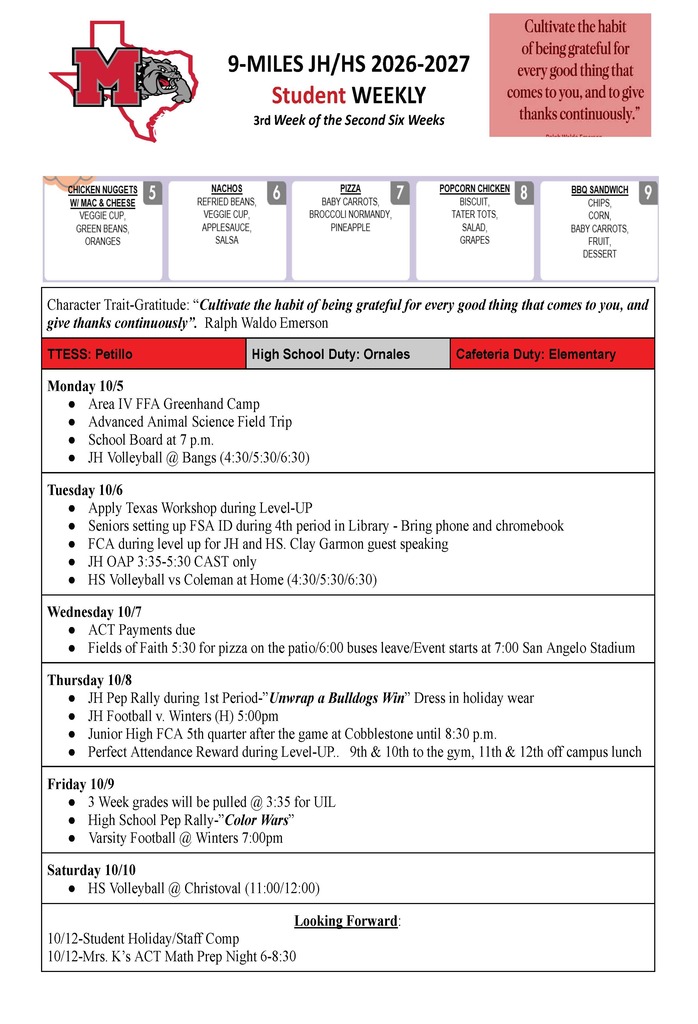 Secondary Student Weekly-9