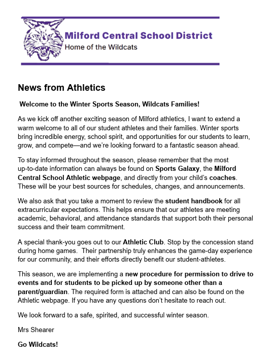 Athletic Update