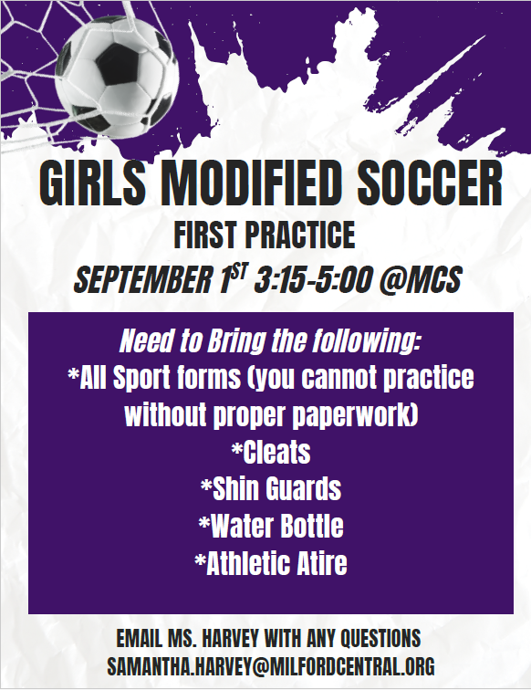 Girls Modified Soccer First Practice September 1 