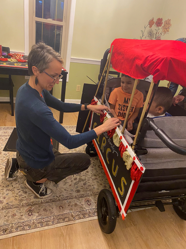 woman creating a circus costume