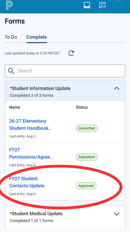 PowerSchool Screenshot depicting Student COntact update