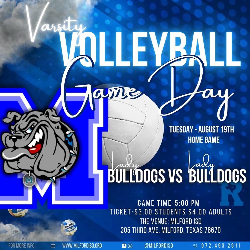 Game day, Dawgs! 🏐💙 
Our Lady Bulldogs are serving up HEAT tonight—so pack the stands, bring the noise, and let’s shake this gym! 🐾 #TheBulldogWay #FN5GL
📍 Home game VS. Rice ISD
🕐 5:00 PM 
#fn5glsweepstakes #sweepstakes #Tmobilefn5gl #milfordbulldogs