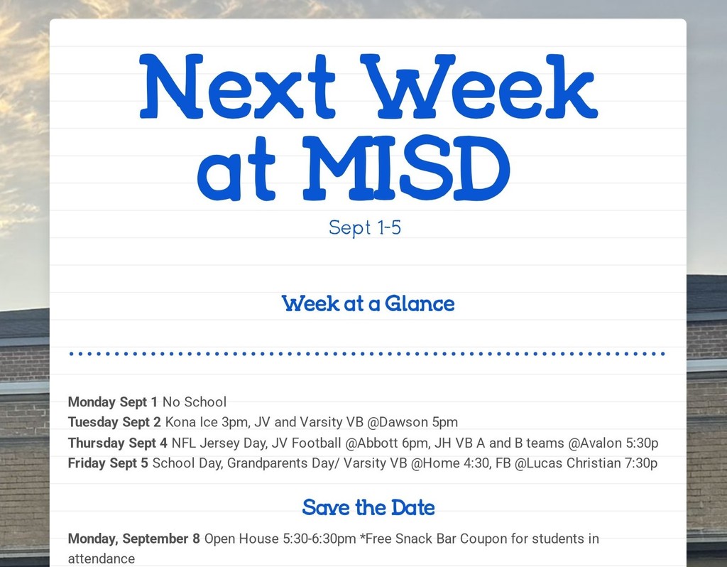 Next week at MISD 