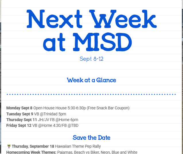 Next week at MISD 