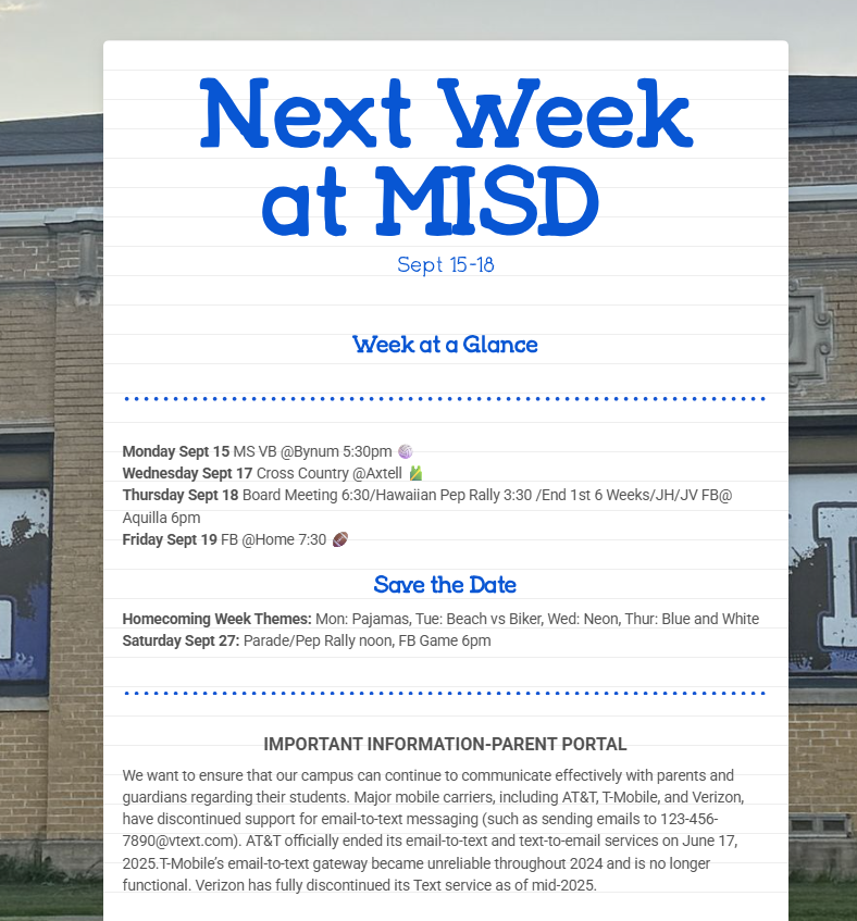 Next week at MISD 