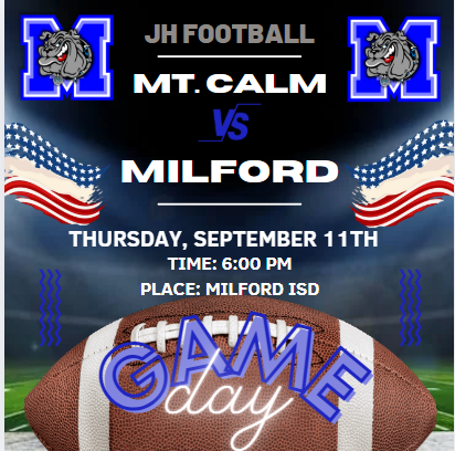 🏈 Junior High Football Game Day! 🏈  📍 Home Game vs. Mt. Calm 🕕 Kickoff at 6:00 PM  💙 Come out and support your Bulldogs under the lights! 💙