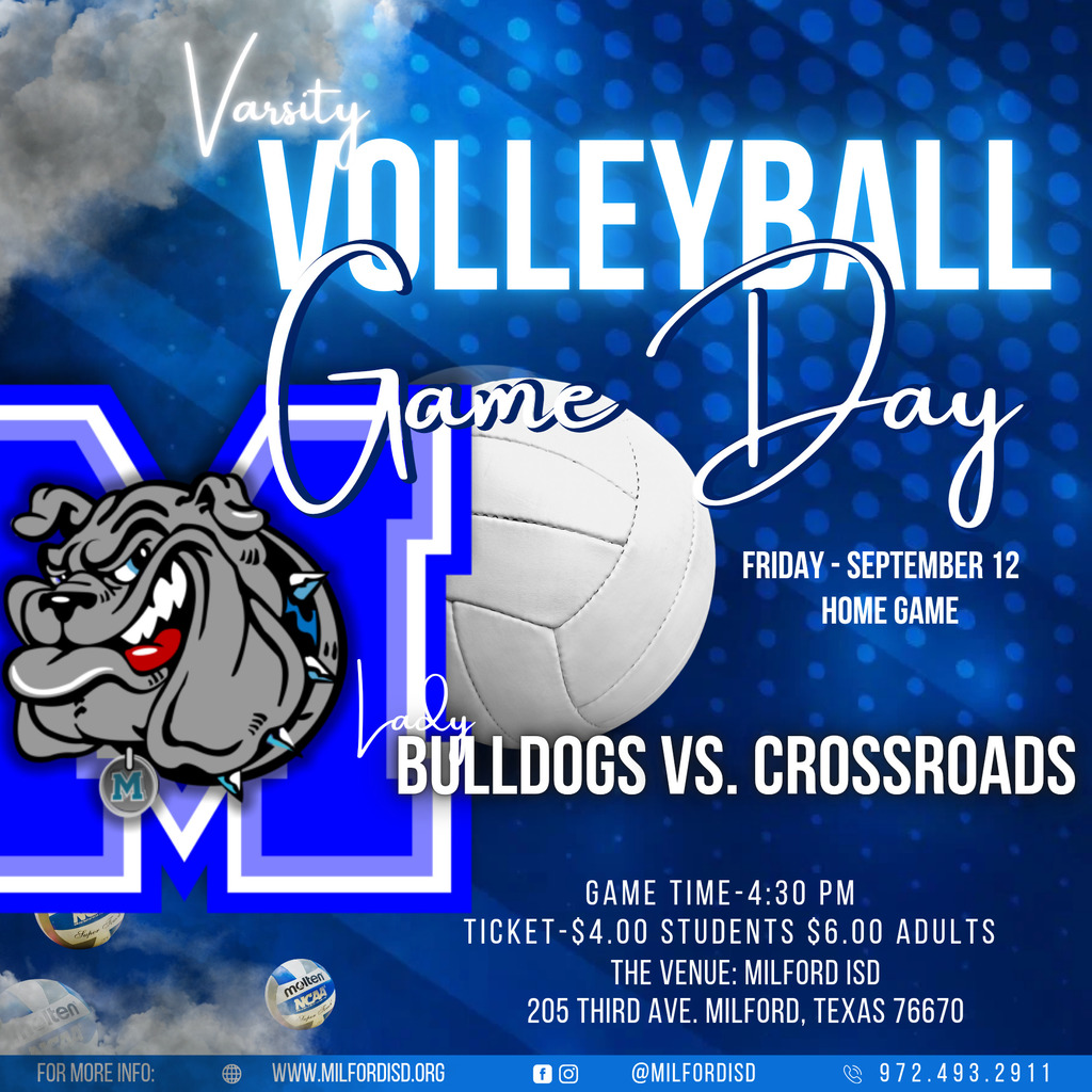 Varsity Volleyball HOME vs. Crossroads
Tonight • 4:30 PM
Pack the Dawg House and bring the noise! Let’s defend our court the Bulldog way! 🐾

#FN5GL #SWEEPSTAKES #TMOBILEFN5GL #MilfordBulldogs @tmobile @gronk @gronkfitness @milfordisd 