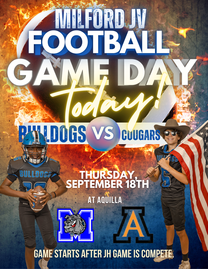 🏈 JV Football Game Day! 🏈 📍 Away Game vs. Aquilla 🕕 Kickoff after the junior high game is complete 💙 Come out and support your Bulldogs under the lights! 💙 #FN5GL #SWEEPSTAKES #MILFORDBULLDOGS @tmobile @milfordisd @gronk @gronkfitness