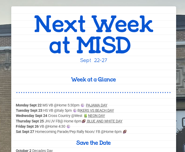 Next week at MISD 