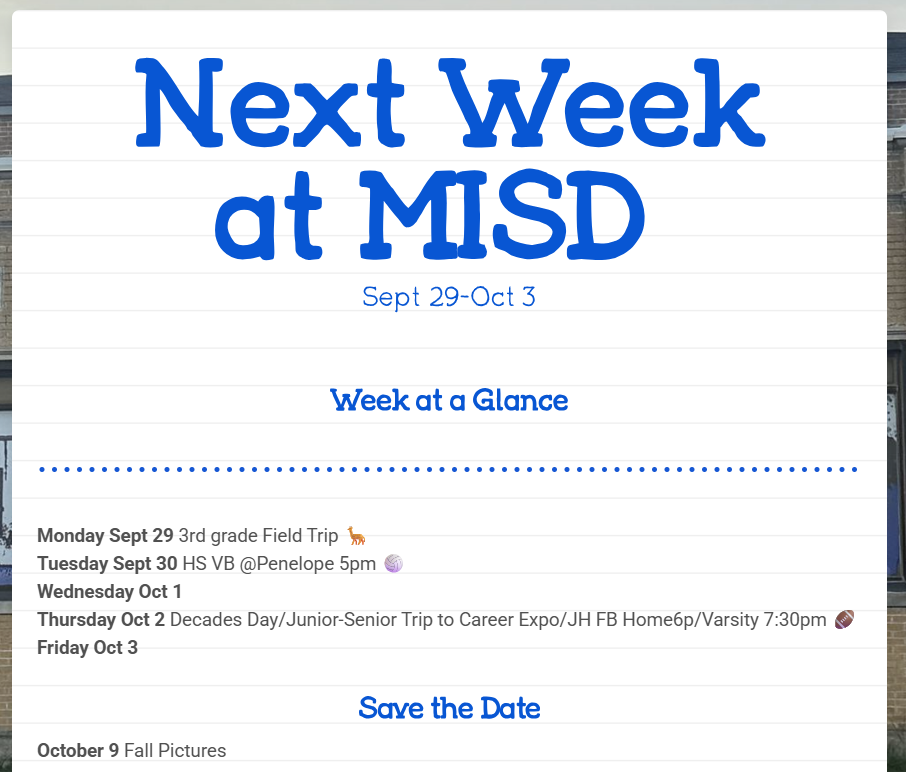 Next week at MISD 