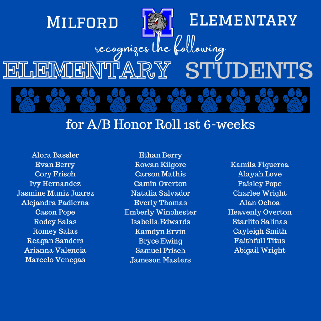 Bulldog Excellence on display! Congratulations to all our Elementary students who achieved A & A/B Honor Roll for the 1st 6 weeks. We’re so proud of your effort, dedication, and success! 💙🐾