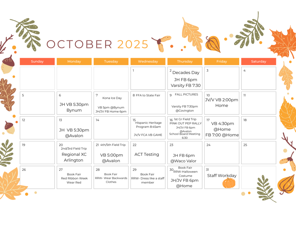 October at a glance