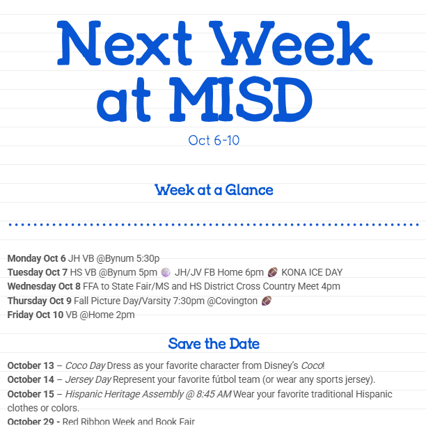 Next week at MISD 