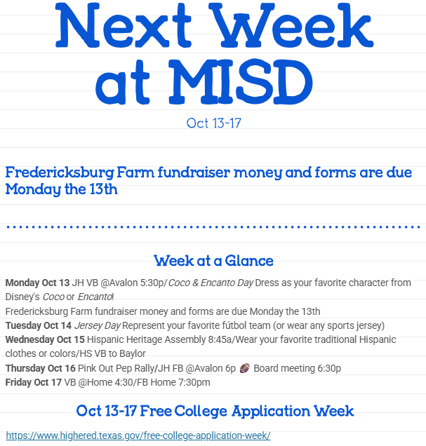 Next week at MISD 